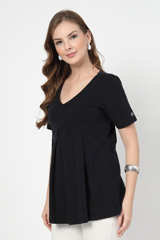 Smooth back view of black Maternity Tops showing silhouette for comfort.