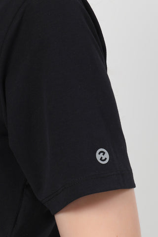 Side or angle view of Pleated Cotton Maternity Nursing Top - Black showing the Maternity Tops silhouette and fit.