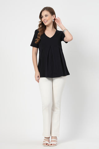 Close-up texture of Pleated Cotton Maternity Nursing Top - Black in black, showing the soft Cotton fabric.