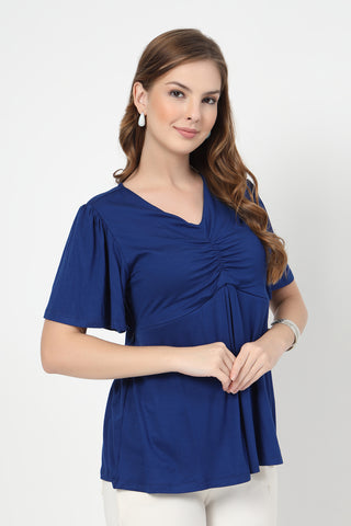 Interior view of Feeding top with in-built bra - Royal Blue showing Zip.