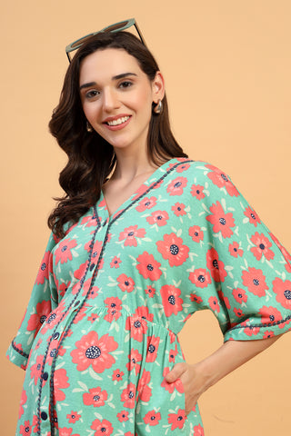 Stylish Stylish Maternity Wear - The Elara Dress- The Blossom Trail Zipless Feeding Shirt Dress for New Moms