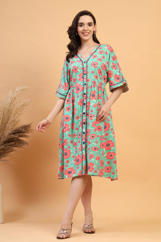 Elegant Stylish Look of The Elara Dress- The Blossom Trail Zipless Feeding Shirt Dress - Perfect for Any Occasion