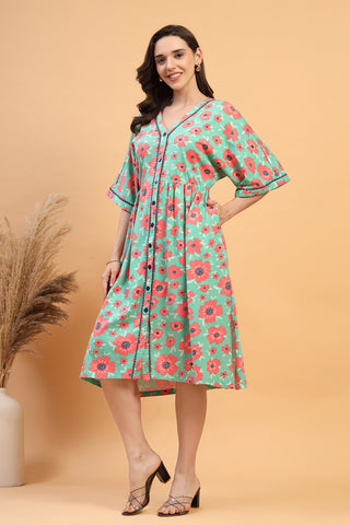 Practical Soft Feeding Dress with Pockets - The Elara Dress- The Blossom Trail Zipless Feeding Shirt Dress