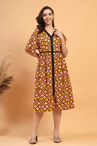 Back View of The Graphic Print Zipless Feeding Shirt Dress That Turns Heads - Flattering Silhouette for Pregnancy