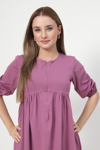 Elegant Onion Look of Maternity & Nursing Knee-Length Cotton Dress with Pocket - Perfect for Any Occasion