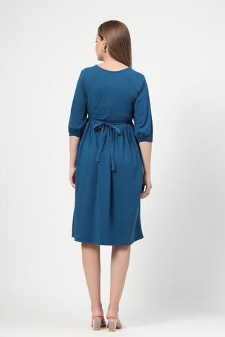 Close Up of Cotton Fabric Detail on Maternity & Nursing Knee-Length Cotton Dress with Pocket