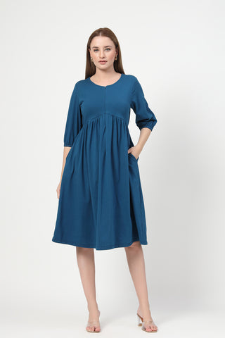 Back View of Maternity & Nursing Knee-Length Cotton Dress with Pocket - Flattering Silhouette for Pregnancy