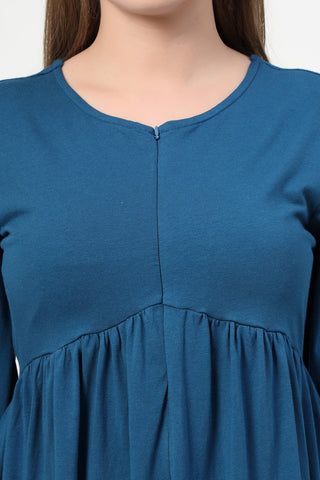 Detail of Hidden Feeding Zips & Pockets on Maternity & Nursing Knee-Length Cotton Dress with Pocket for Breastfeeding