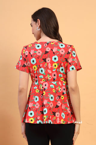 Close-up of red Maternity Tops showing Zipless for easy nursing access.