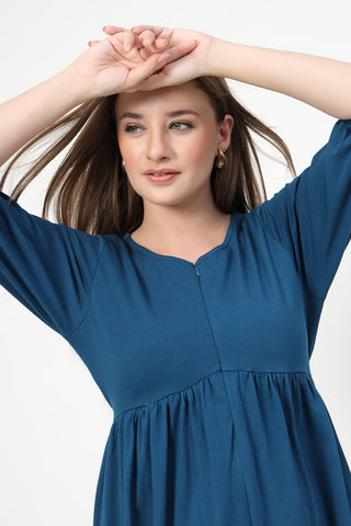 House of Zelena Maternity & Nursing Knee-Length Cotton Dress with Pocket - Trusted by Mothers for Quality