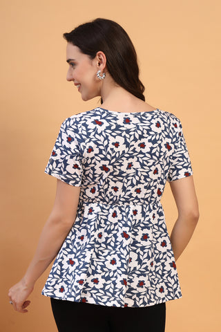 Close-up of navy-blue Maternity Tops showing Zipless for easy nursing access.