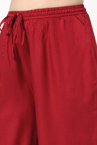 Side profile of the Embroidered Floral Foil Kurta Set, showing the smooth drape of the Rayon fabric.