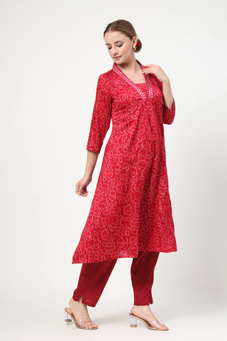 High-quality image of the Rayon texture and finish of the Embroidered Floral Foil Kurta Set.