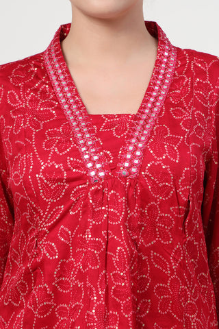 Close-up of the Embroidered Floral Foil pattern and soft Rayon fabric texture.