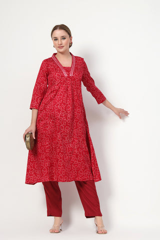 High-quality image of the Rayon texture and finish of the Embroidered Floral Foil Kurta Set.