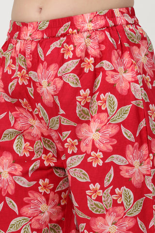 Side profile of the Floral Zip Cotton Kurta Set, showing the smooth drape of the Cotton fabric.
