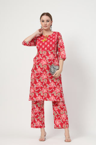 High-quality image of the Cotton texture and finish of the Floral Zip Cotton Kurta Set.