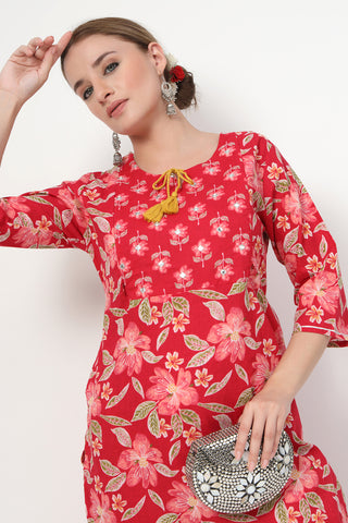 High-quality image of the Cotton texture and finish of the Floral Zip Cotton Kurta Set.