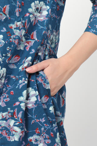 High-quality image of the Cotton texture and finish of the Embroidered Floral Cotton Kurta Set.