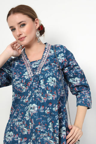 Close-up of the Embroidered Floral Cotton pattern and soft Cotton fabric texture.