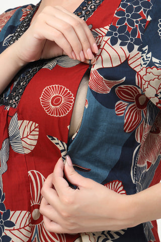 Full-length shot of model wearing the Embroidered Floral Cotton Kurta Set. Emphasizes the comfortable Flattering A-Line.