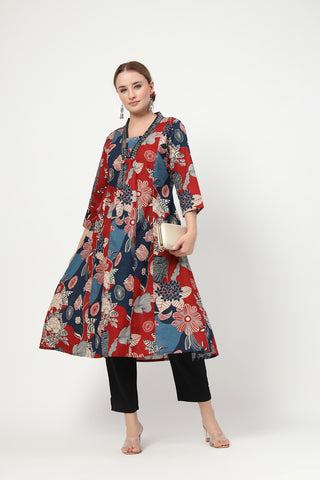 High-quality image of the Cotton texture and finish of the Embroidered Floral Cotton Kurta Set.