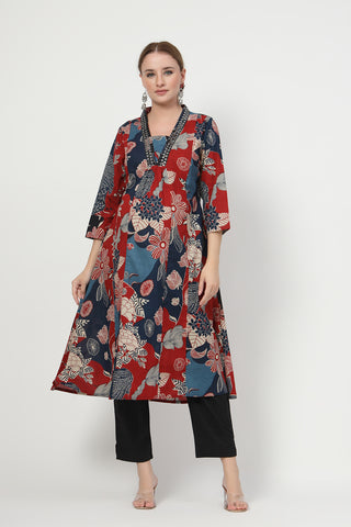 High-quality image of the Cotton texture and finish of the Embroidered Floral Cotton Kurta Set.