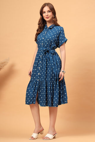 Dots Dress tiered detail; tiered design creates flow and fit for a growing body.