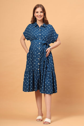 Dots Tiered Shirt Dress; easy dress style for casual and outing wear.