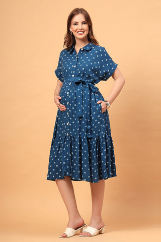 Blue Tie Dye Dots Dress; pattern offers style for weekend wear.