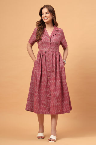 Ira Ikat Zipless Feeding Shirt Dress-Rose Ember