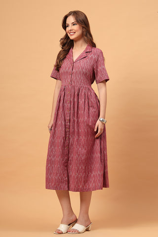 Ira Ikat Zipless Feeding Shirt Dress-Rose Ember