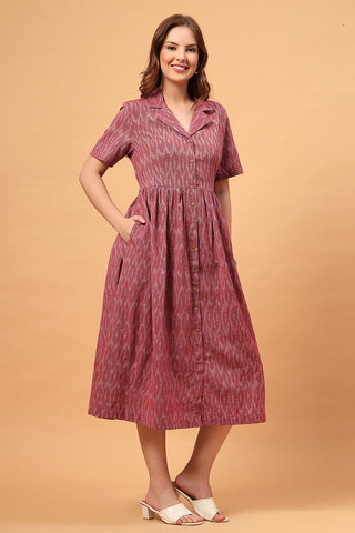 Ira Ikat Zipless Feeding Shirt Dress-Rose Ember