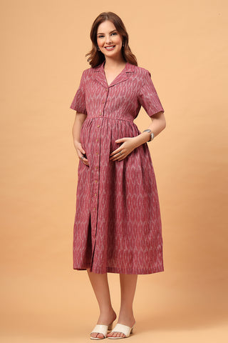 Ira Ikat Zipless Feeding Shirt Dress-Rose Ember