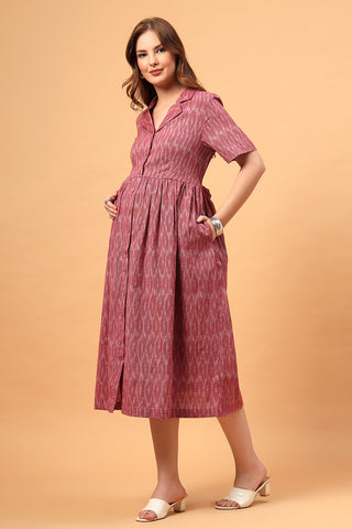 Ira Ikat Zipless Feeding Shirt Dress-Rose Ember