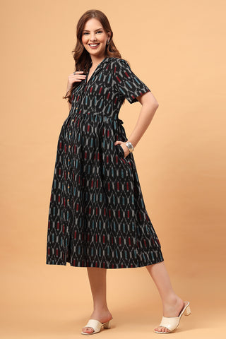 The Ira Edit Zipless Feeding Shirt Dress-Charcoal Ikat Edition