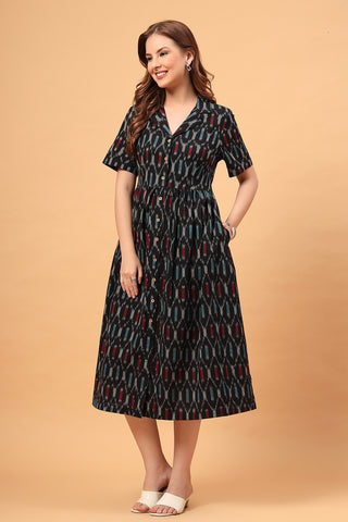 The Ira Edit Zipless Feeding Shirt Dress-Charcoal Ikat Edition