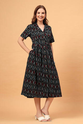 The Ira Edit Zipless Feeding Shirt Dress-Charcoal Ikat Edition