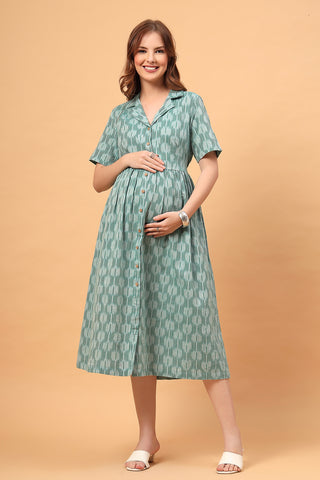 The Ira Zipless Feeding Dress-Sage Green Edition
