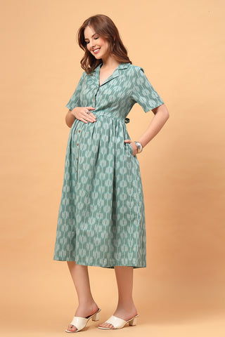 The Ira Zipless Feeding Dress-Sage Green Edition