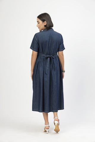 Maternity Denim Zipless Feeding Dress - Denim Blue