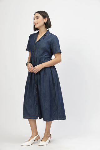 Maternity Denim Zipless Feeding Dress - Denim Blue