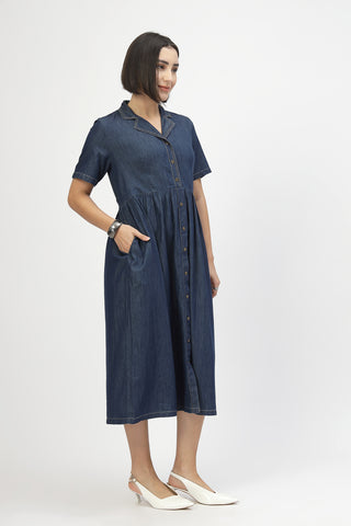 Maternity Denim Zipless Feeding Dress - Denim Blue