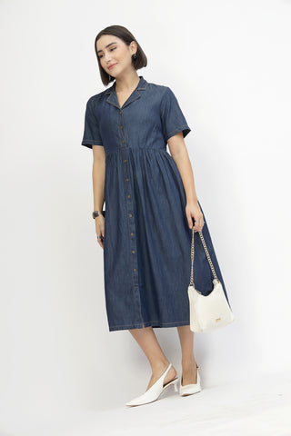 Maternity Denim Zipless Feeding Dress - Denim Blue