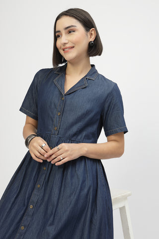 Maternity Denim Zipless Feeding Dress - Denim Blue