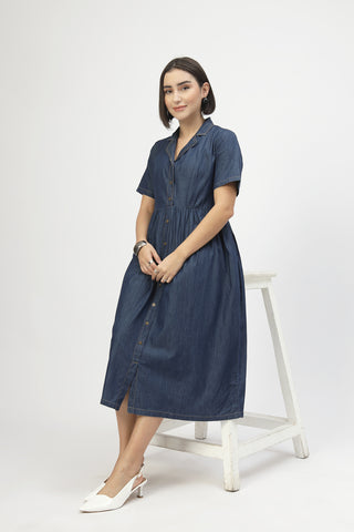 Maternity Denim Zipless Feeding Dress - Denim Blue