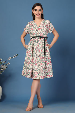 Stylish Stylish Maternity Wear - Annie Baroque Printed Zipless Feeding Shirt Dress for New Moms