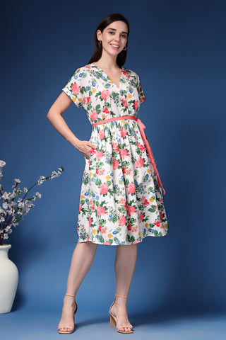 House of Zelena Marisa Belted Floral Cotton Poplin Zipless Feeding Shirt Dress - Trusted by Mothers for Quality