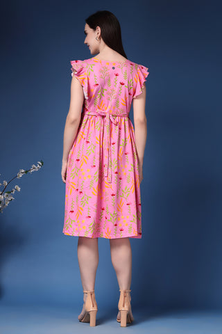 Close Up of Cotton Fabric Detail on The Flutter Sleeve Feeding Dress with Ruffles, Pockets & Radiance