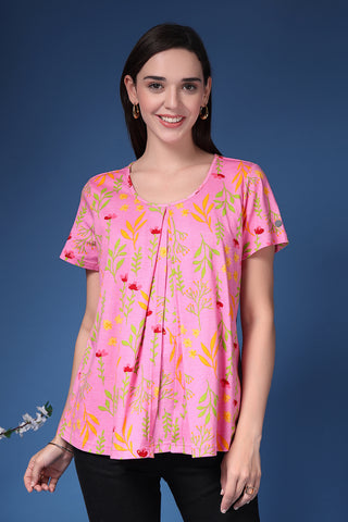 Baby Pink V Pleated Top; design offers stylish fit and comfort for daily wear.